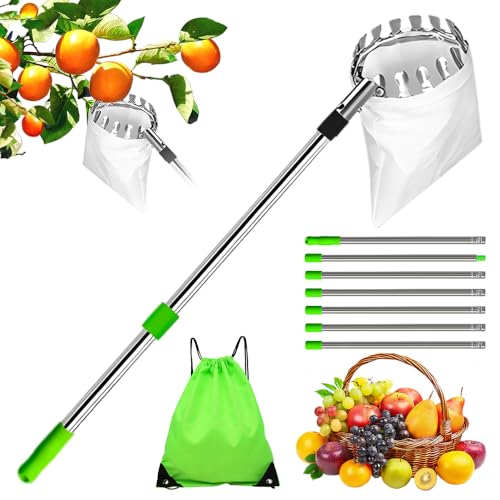 Afenau Obstpflücker, 2.8M Apfelpflücker mit Teleskopstiel, 7 Abschnitte Obstpflücker für Kirschen mit Stoffbeutelhalter und Aufbewahrungstasche, Kirschpflücker zum Ernten von Früchten von Hohen Orten Afenau Obstpflücker, 2.8M Apfelpflücker mit Teleskopstiel, 7 Abschnitte Obstpflücker für Kirschen mit Stoffbeutelhalter und Aufbewahrungstasche, Kirschpflücker zum Ernten von Früchten von Hohen Orten von Afenau