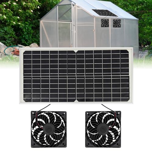 Afenau Solar Ventilator Gewächshaus, 16W Solarlüfter Gartenhaus mit DC Doppelventilator, Solar Lüfter Solarventilator, Ventilator Solarbetrieben für Kleine Hühnerställe, Gewächshäuser, Fenster Auspuff von Afenau