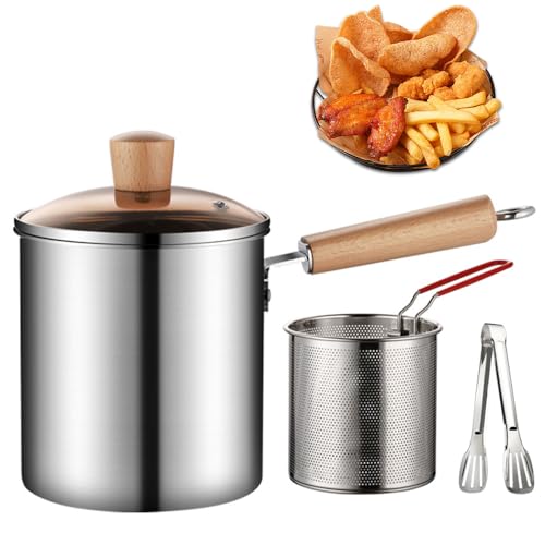 Frittiertopf 3L, Afenau 15CM Frittiertopf mit Sieb und Deckel, Oil Strainer Pot mit Allen Kochfeldern Kompatibel, 304 Edelstahl Öil Filter Pot, Frittiertopf Induktion für Pommes Frites, Tempura etc von Afenau
