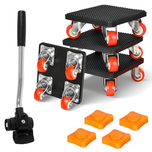 Möbel Transportrollen Set, 9 Teiliges Möbeltransportrollen Set mit 320 mm Verlängerungsstange, Maximale 500 kg Tragfähigkeit Möbel Transportroller Set, 360 Grad Drehbar Rads, Möbelheber mit Rollen von Afenau