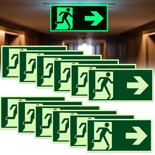Afenau Schild Notausgang, 300 x 150 mm Nachtlicht Notausgang Schild Rechts, PVC Selbstklebend Notausgangsschild Nachleuchtend, Fluchtwegschild Rettungsweg, Notausgang Schilder Selbstklebend von Afenau
