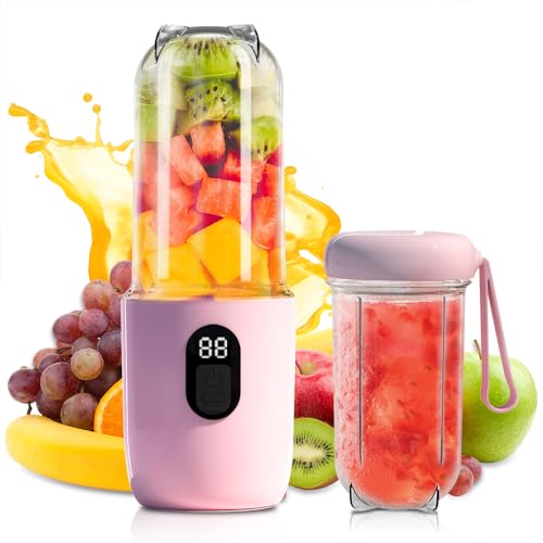 Tragbarer Mixer Smoothie Maker, 500 ml Mixer Smoothie Maker to Go mit Digitalanzeige, 16-Blatt Tragbarer Mixers für Frischen Saft, Wiederaufladbarem MIXER to Go Elektrisch für Reisen Küche, Rosa Tragbarer Mixer Smoothie Maker, 500 ml Mixer Smoothie Maker to Go mit Digitalanzeige, 16-Blatt Tragbarer Mixers für Frischen Saft, Wiederaufladbarem MIXER to Go Elektrisch für Reisen Küche, Rosa von Afenau