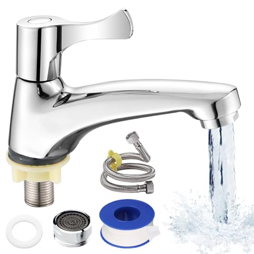 Wasserhahn Kaltwasser, Afenau Kaltwasserhahn Gäste Wc mit 60cm Anschlussschlauch, Edelstahl Kaltwasser Armaturen, Einzelne Kaltwasserhahn für Küchen, Bars, Bäder von Afenau