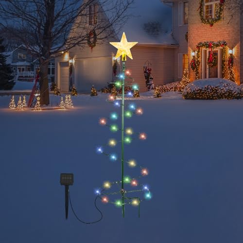 Weihnachtsbeleuchtung Außen Solar, Afenau 60cm Weihnachtsdeko Aussen Solar, LED Wetterfest Solar Weihnachtsdeko, Weihnachtsbaum Beleuchtung Aussen Solar für Weihnachten Deko Gartendeko (Bunt) von Afenau