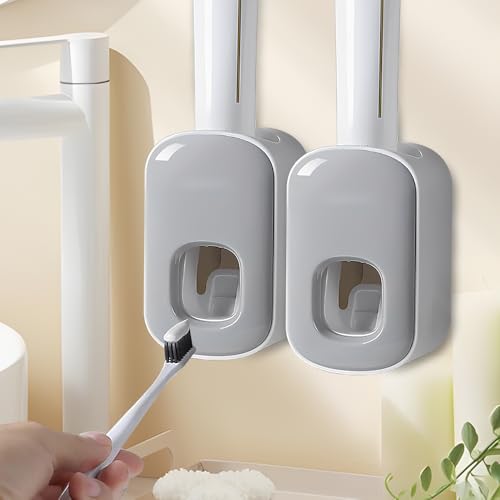Zahnpasta Spender Automat, Afenau 2 Stück Toothpaste Dispenser, Automatischer zahnpastaspender, Wasserdicht zahnpastaspender zur wandmontage für Badezimmer, Waschraum (Grau) von Afenau