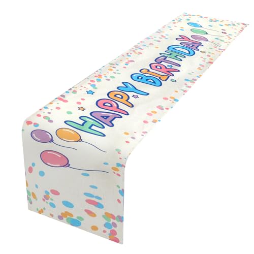 Happy Birthday Tischläufer Geburtstag für Kinderpartys mit Punkten, bunten Luftballons und Sternenmuster. Geburtstagsdekoration, 35 x 180 cm Happy Birthday Tischläufer Geburtstag für Kinderpartys mit Punkten, bunten Luftballons und Sternenmuster. Geburtstagsdekoration, 35 x 180 cm von AffeGifts