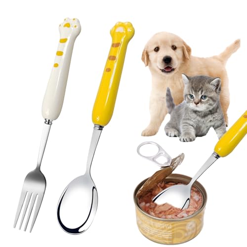 AffeGifts Katzen Löffel Lang, Hundefutter Gabel Nassfutter Katzen Löffel Nassfutter Edelstahl Futterlöffel für Hunde und Katzen Futter Löffel Futterlöffel für Haustiere für Nassfutter (Weiß Gelb) AffeGifts Katzen Löffel Lang, Hundefutter Gabel Nassfutter Katzen Löffel Nassfutter Edelstahl Futterlöffel für Hunde und Katzen Futter Löffel Futterlöffel für Haustiere für Nassfutter (Weiß Gelb) von AffeGifts