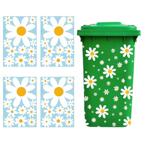 Wheelie Bin Aufkleber Daisy Aufkleber, 4 Blätter selbstklebend und wasserdicht Blumen Aufkleber für Auto Kühlschränke Behälter Wand Innen Dekorative Aufkleber von AffeGifts