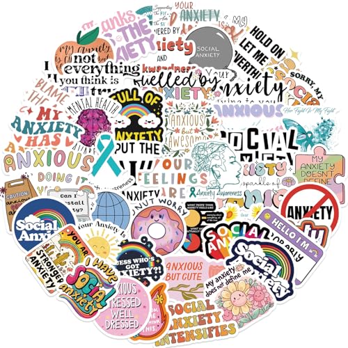 Angst Bewusstsein Aufkleber für Laptop (50PCS),Geschenk für Kinder Jugendliche Erwachsene Jungen,Anxiety Consciousness Wasserdicht Vinyl Aufkleber Stickers für Scrapbook,Skateboard,Auto,Gepäck von Affoto