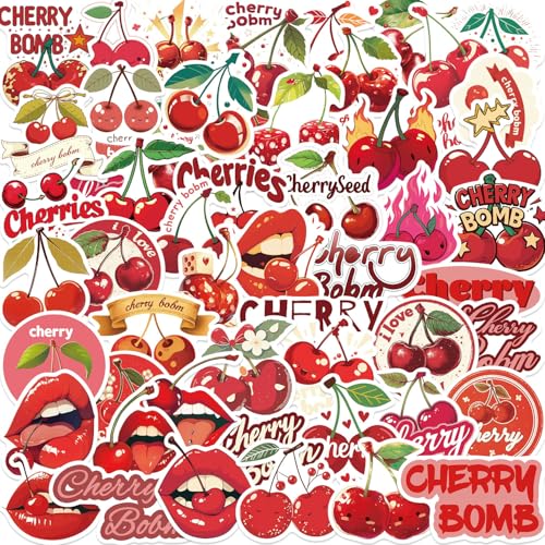 Cherry Aufkleber für Laptop(50PCS),Geschenk für Kinder Jugendliche Erwachsene Jungen,Die Kirsche Wasserdicht Vinyl Aufkleber Stickers für Scrapbook,Skateboard,Auto,Gepäck von Affoto