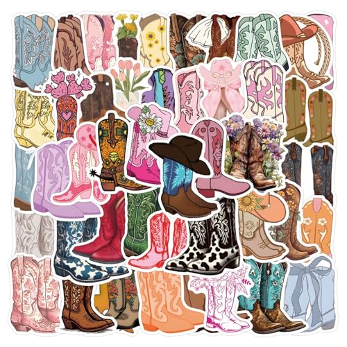 Cowboy-Stiefel Aufkleber für Laptop(50PCS),Geschenk für Kinder Jugendliche Erwachsene,Cowboy Boots Wasserdicht Vinyl Stickers für Auto,Motorräder Fahrrad Gepäck Scrapbook,Skateboard Gitarre von Affoto