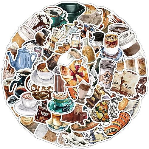 Kaffee Aufkleber für Laptop (50 PCS),Geschenk für Kinder Jugendliche Erwachsene Jungen,Kaffee Stickers Wasserdicht Vinyl Aufkleber für Scrapbook,Skateboard,Auto,Gepäck von Affoto