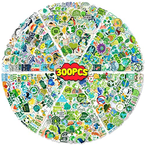 Umweltschutz Aufkleber für Laptop(300PCS),Geschenk für Kinder Jugendliche Erwachsene Jungen,Grüne Natur Earth Day Wasserdicht Vinyl Aufkleber Stickers für Scrapbook,Skateboard,Auto,Gepäck von Affoto