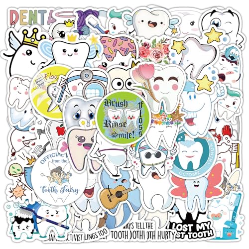 Zähne Aufkleber für Laptop (50PCS),Geschenk für Kinder Jugendliche Erwachsene Jungen,Tooth Stickers Wasserdicht Vinyl Aufkleber für Scrapbook,Skateboard,Auto,Gepäck von Affoto