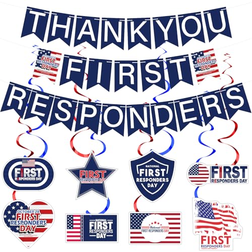 Affrolling 35 Stück National First Responders Day Banner Thank You Week Decorations Red and Bule Hanging Swirls Wall Decor Holiday Celebrating Events for Festival Party Supplies von Affrolling