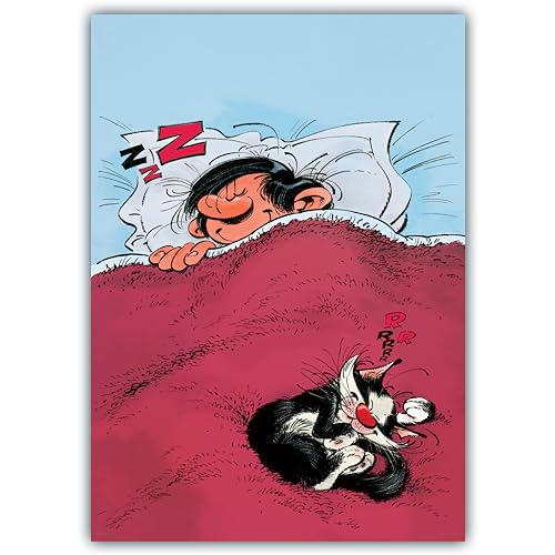 AF1607004 Wandposter 49 x 69 cm GASTON LAGAFFE Sleeping Dream ZZZ Bett Katze signiert Franquin Innendekoration Schlafzimmer Geschenkidee Geburtstag Weihnachten von Afie
