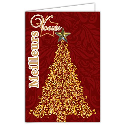 Afie Set 10 Karten + 10 Umschläge - Beste Wünsche Weihnachtsbaum Collage Stern Gold LOT10-61-4069-A BA von Afie