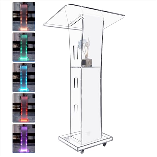 Afitdon Acryl Podium, Transparenter Acryl Rednerpult mit Rädern & Speicher Regal, Kirche Kanzel mit 15 Farbe LED-Licht, Podium Ständer for Kirche, Vortrag, Hochzeit, Klassenzimmer(23.6"x16.1"x 45.2") Afitdon Acryl Podium, Transparenter Acryl Rednerpult mit Rädern & Speicher Regal, Kirche Kanzel mit 15 Farbe LED-Licht, Podium Ständer for Kirche, Vortrag, Hochzeit, Klassenzimmer(23.6"x16.1"x 45.2") von Afitdon