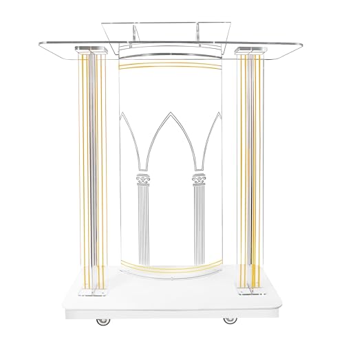 Afitdon Kirchen Kanzel, Transparenter Acryl Rednerpult mit Rädern & 15 Farbe Einstellbar LED-Licht, Acryl Groß Podium Ständer für Kirche, Konzert, Vortrag, Hochzeit, Klassenzimmer(38"x17.7"x 43") von Afitdon