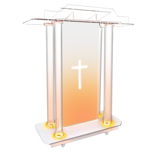 Afitdon Kirchen Kanzel, Transparenter Acryl Rednerpult mit Rädern & 15 Farbe Einstellbar LED-Licht, Acryl Groß Podium Ständer für Kirche, Konzert, Vortrag, Hochzeit, Klassenzimmer(40"x17.7"x 43") von Afitdon