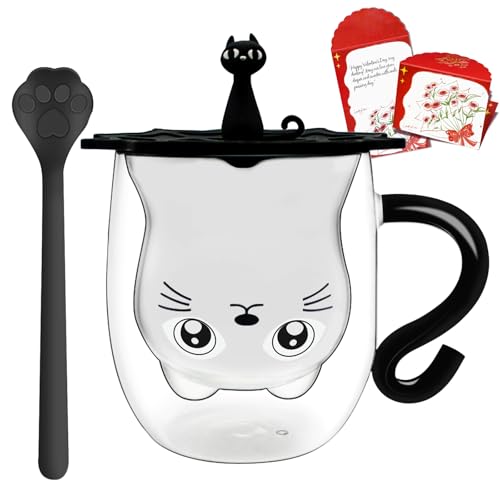 Süße Katzenbecher Tasse Doppelwandige, Süße Katzenmotiven Tassen mit Segenskarte, Löffel & Becherdeckel, Geschenk für katzenliebhaber 280 ml für Cappuccino, Latte Macchiato, Tee, EIS und Milch Süße Katzenbecher Tasse Doppelwandige, Süße Katzenmotiven Tassen mit Segenskarte, Löffel & Becherdeckel, Geschenk für katzenliebhaber 280 ml für Cappuccino, Latte Macchiato, Tee, EIS und Milch von Afitdon