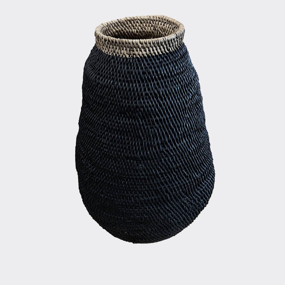 African Rainbow Craft Weidenkorb (Bohero Korb Bemalt - Schwarz & Naturfarben - (Simbabwe) - Groß) von African Rainbow Craft