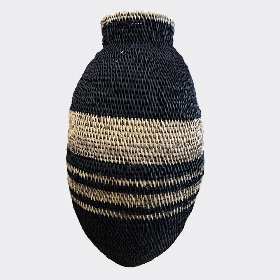 African Rainbow Craft Weidenkorb (Bohero Korb Bemalt - Schwarz & Naturfarben - (Simbabwe) - XXL) von African Rainbow Craft