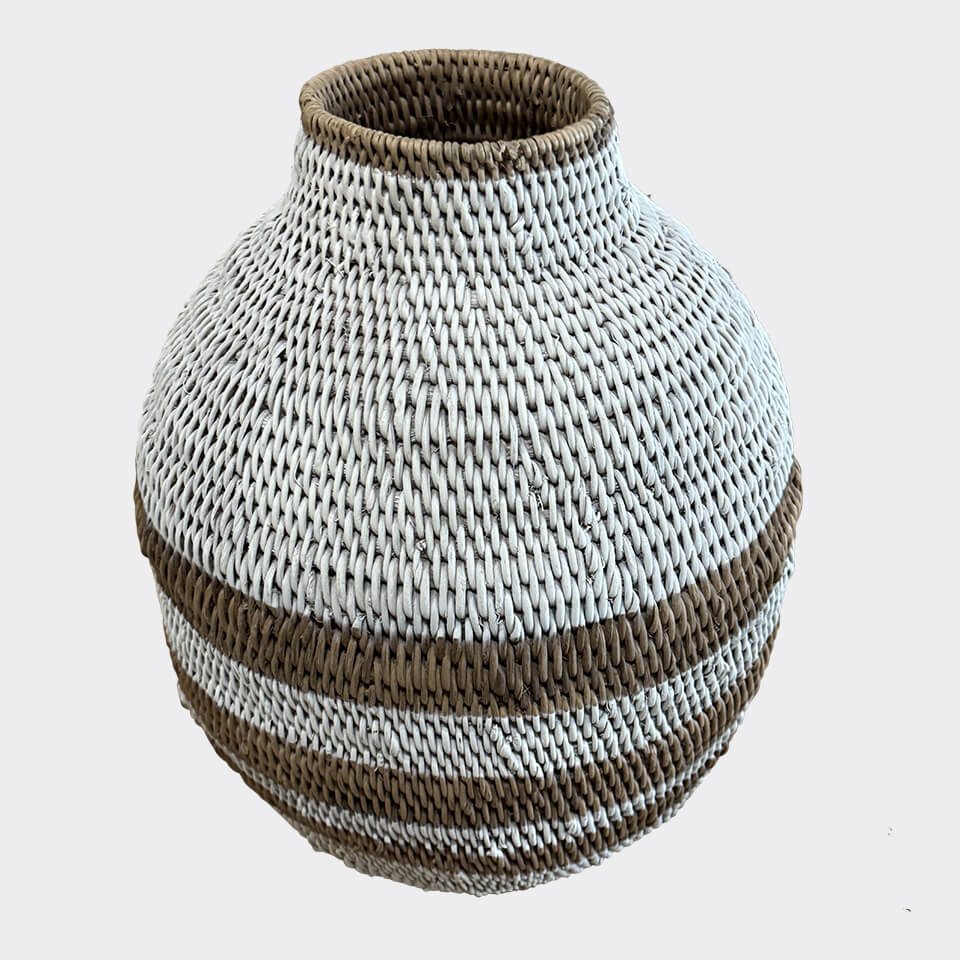 African Rainbow Craft Weidenkorb (Bohero Korb Bemalt - Weiß & Naturfarben - (Simbabwe) - Large) von African Rainbow Craft