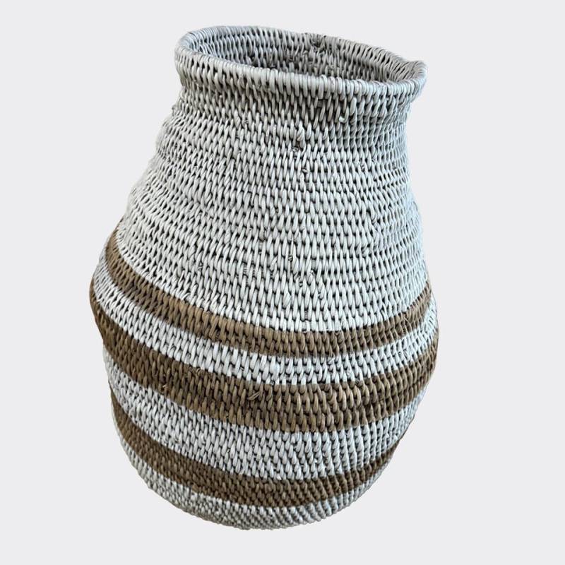 African Rainbow Craft Weidenkorb (Bohero Korb Bemalt - Weiß & Naturfarben - (Simbabwe) - XXL) von African Rainbow Craft