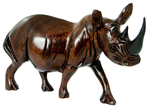 Nashorn Mohammed in Verschiedene Größen Handarbeit aus SIMBABWE Afrika Deko sehr hochwertiges Holznashorn Figur Holzfigur, 19cm von Afrika-Deko.net