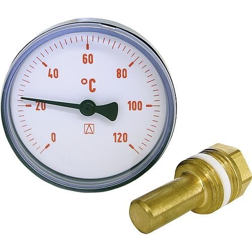Thermometer mit Nadeln aus Bimetall, 0 – 120 °C, Durchmesser 63 mm, Gehäuse aus rotem Kunststoff (ohne Wasserhahn), von Afriso