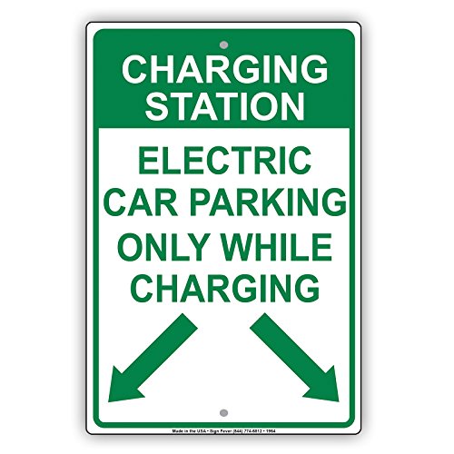 Afterprints Ladestation Electric Car Parking Only während Aufladen mit Graphic Beschränkung Alert Vorsicht Warnung Aluminium Metall blechschild Teller 12"x18" von Afterprints