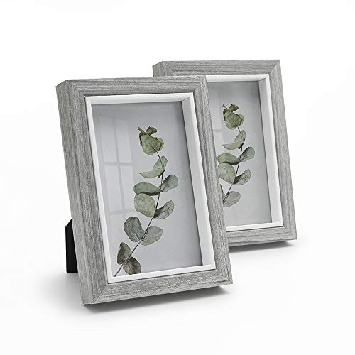 Afuly 10x15 Bilderrahmen Grau Weiß Holz Fotorahmen Wand oder Schreibtisch Moderne Shabby Deko Geschenk,2er Set von Afuly