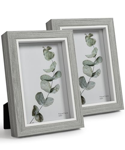 Afuly 10x15 Bilderrahmen Grau Weiß Holz Fotorahmen Wand oder Schreibtisch Moderne Shabby Deko Weihnachten Hochzeit Oma Mama Freund Famile Frauen Geschenk,2er Set von Afuly