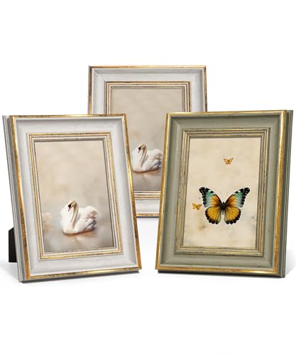 Afuly 13x18 Bilderrahmen Vintage 3er Set Collage Weiß Grün Gold Retro Antike Shabby Fotorahmen Deko für Wand Tisch Family Freund Hochzeit Geburtstag Weihnachten Geschenke für Mama Oma Freund von Afuly