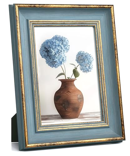 Afuly 13x18 Bilderrahmen Vintage Blau Gold Bilderrahmen Retro Antike Shabby Fotorahmen Deko für Wand Tisch Family Freund Hochzeit Weihnachten Geburtstag Geschenke Muttertage für Mama Oma von Afuly