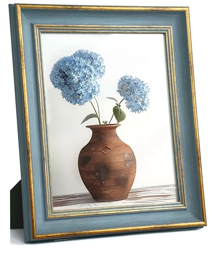 Afuly 20x25 Bilderrahmen Vintage Blau Gold Bilderrahmen Retro Antike Shabby Fotorahmen Deko für Wand Tisch Family Freund Hochzeit Geburtstag Geschenke Muttertage für Mama Oma von Afuly