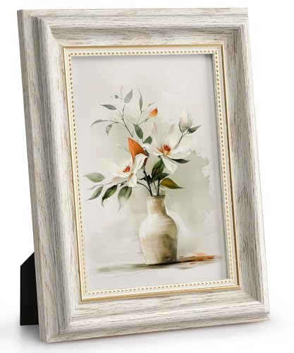 Afuly 20x25 Bilderrahmen Vintage, 13x18 Bilderrahmen mit passepartout Weiß Gold Retro Antike Shabby Fotorahmen Tabelle Oder Wand Family Eltern Weihnachten Geschenk für Oma Mama Freund Frauen von Afuly
