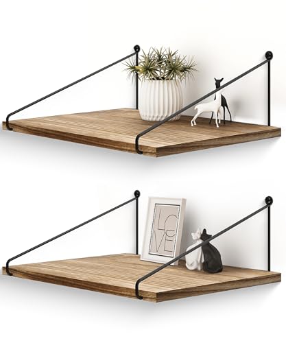 Afuly Wandregal Holz Schwarz Metall Regal Wand 42x30cm Breit Rustikal Regale für Wände Badezimmer Küche Schlafzimmer Wohnzimmer 2er Set von Afuly