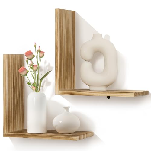 Afuly Wandregal Holz Schwebendes Bücherregal 2er Set Modern Natur Schweberegal L-Form Regal für Buch Wanddeko Display Wandregale für Arbeitszimmer Schlafzimmer Wohnzimmer, 35x35x12cm von Afuly