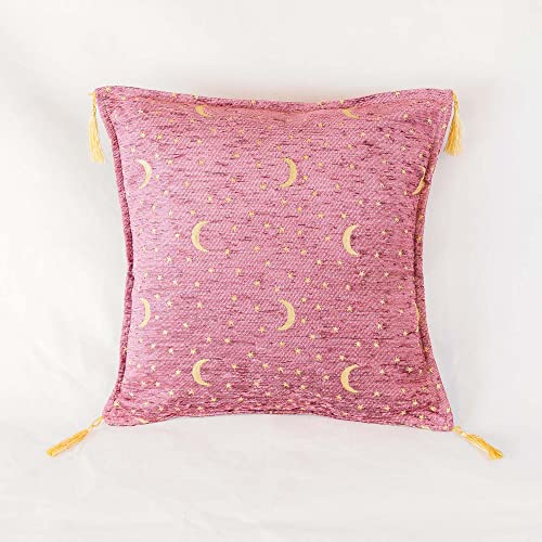 Aga's Own Dekorativer Sofa-Kissenbezug mit Reißverschluss für Schlafzimmer – Sofakissen – Perfekt für Heimdekoration – Erhältlich in Mehreren Farben – Rosa – Mond und Stern (40 x 40 cm) von Aga's Own