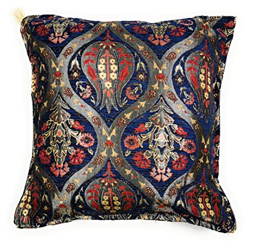 Agas Own Cord Weiches Massiv Dekorativen Quadratisch Überwurf Orient Orientalisches Kissenbezüge Kissen für Sofa Schlafzimmer Auto 18"x18", 45 x 45 cm (Dunkel Blau Floral) von Aga's Own