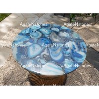 Blauer Achat Runder Tisch, Couchtisch Top, Natürlicher Sofa Handgemachte Wohnkultur Möbel, Beistelltisch Top von AGATECRAFTSIND