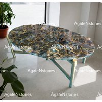 Labradorit Tischplatte | Ovaler Couchtisch, Mitteltisch, Esstisch, Frühstückstisch, Naturstein Wohnkultur Möbel von AGATECRAFTSIND