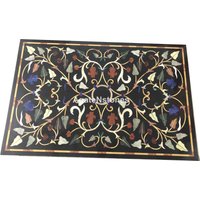 Schwarzer Marmor Rechteck Esstisch Top Multi Floral Inlay Sammler Kunst Home Decor von AGATECRAFTSIND