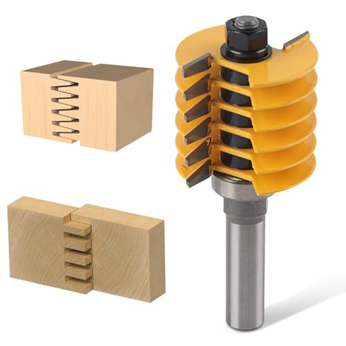 Professioneller Fingergelenk-Fräser-Bit, 1/2in Finger Joint Router Bit, Holzbearbeitungs-Fingerfräser, Holzbearbeitungswerkzeug mit 5 einzelnen Fingerschneidern für Holzbearbeitung von Agatige