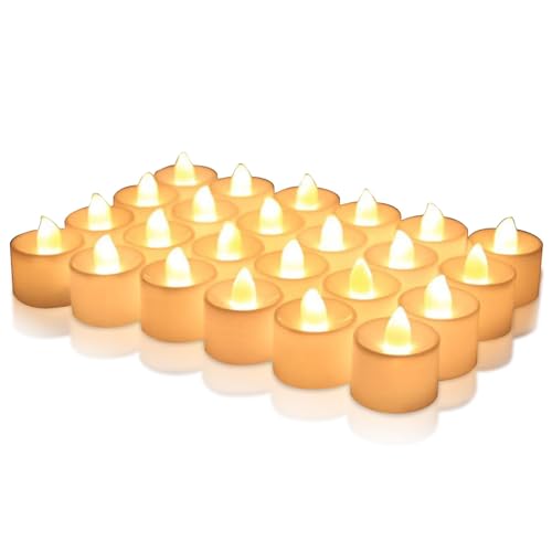 Agatige 24 Stück flammenlose Teelichter, warme Farben, batteriebetriebene flammenlose Kerzen, künstliche Kerzen, LED-Kerzen, kleine Kerzen, Halloween-Kerzen für Zimmer, Hochzeitsdekoration (weiß) von Agatige