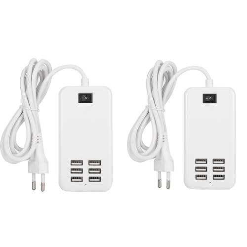 2pcs USB Ladestation, 30W USB Ladehub mit 6 Anschlüssen Mehrere USB Ladeanschlüsse 100-240V Power Hub Block mit 150cm Kabel Smart Plug-Ladestation für mehrere Geräte Tablet Laptop von Agatige