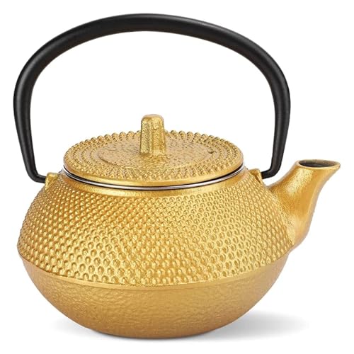 teekanne keramik, teekanne mit stövchen, teekanne porzellan, 300ml Teekanne Gusseisen, Gold Japanische Gusseisen Teekanne mit Edelstahl Infuser für Loseblatt Tee von Agatige