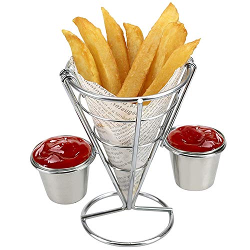 5,7 × 3,9 in Metalldraht French Fry Fry Halter, Food Display Ständer Rack Buffet Kegel Snacks Display Ständer Pommes Körbe mit Sauce Cup für Restaurantparty (Doppelbecher) von Agatige